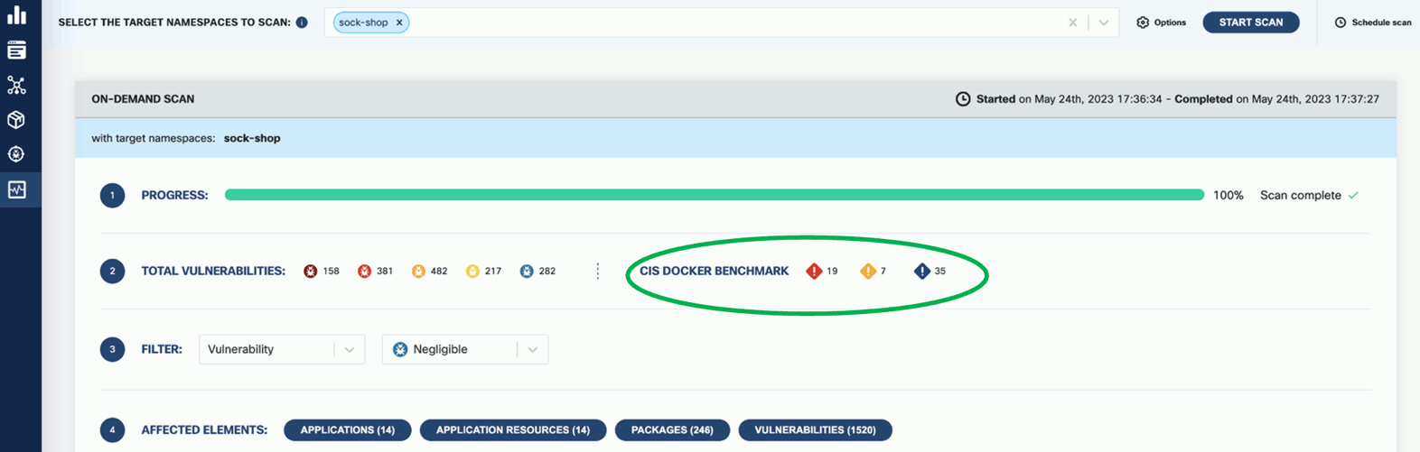 CIS benchmark scan results